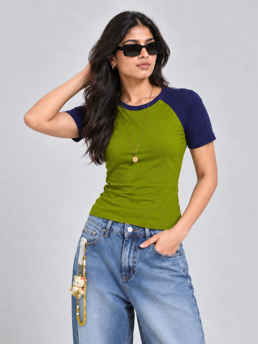 Half Sleeve Contrast Raglan Tee