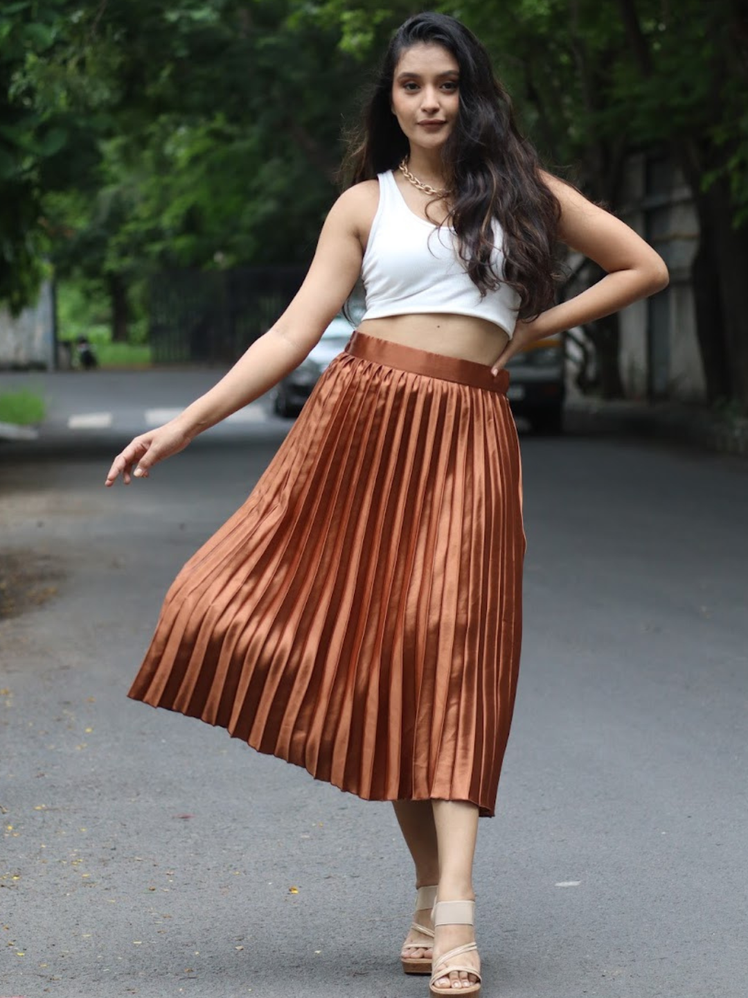 Pleated Midi Skirt - Uptownie
