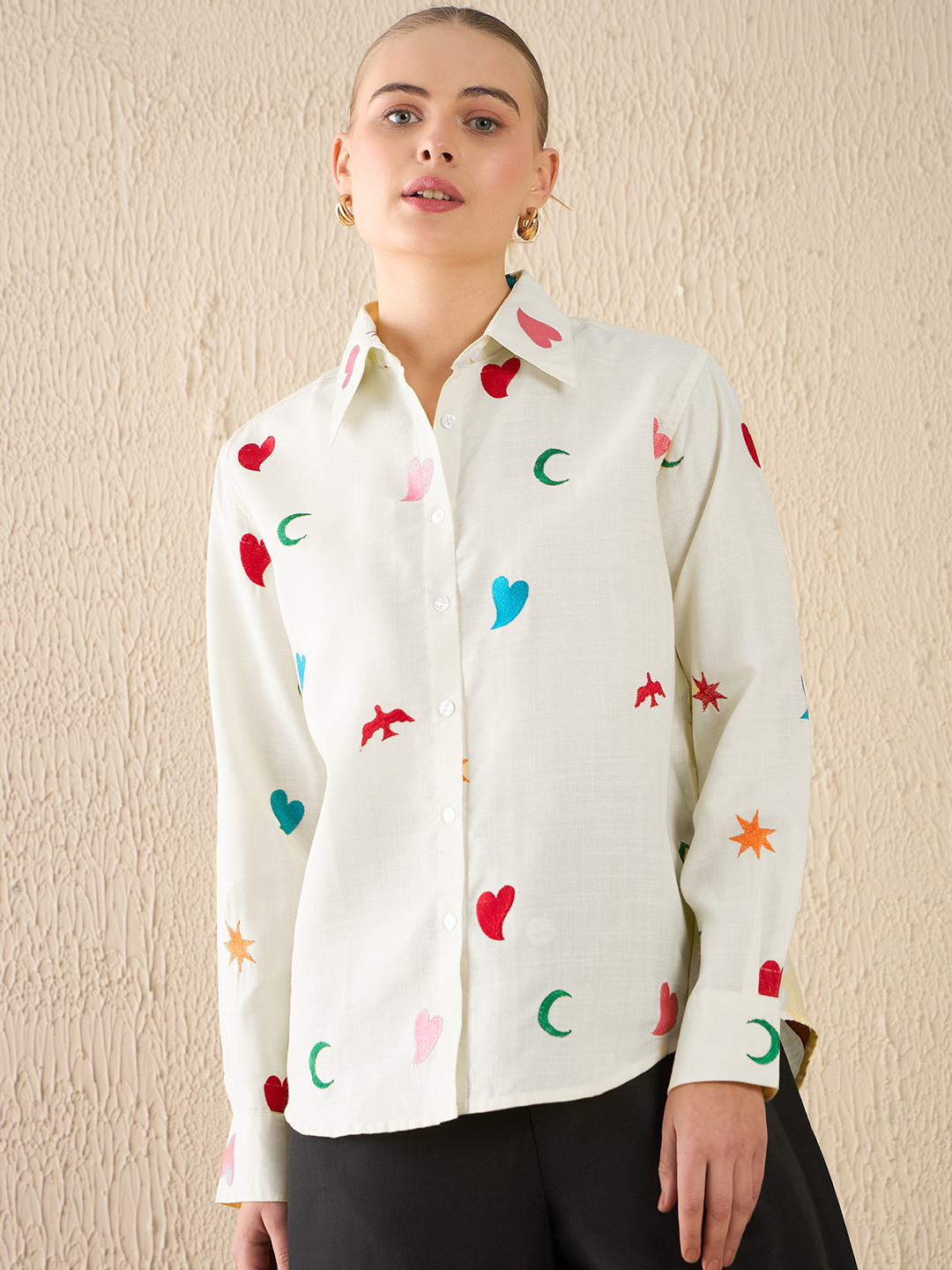 All Over Embroidered Cotton Shirt - Uptownie