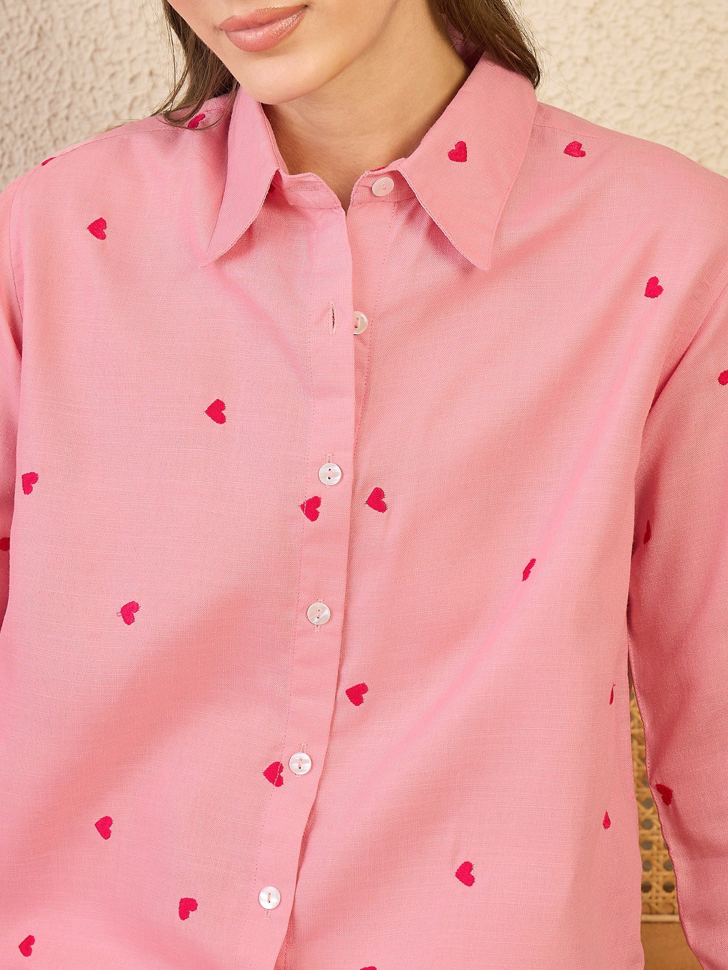 All Over Embroidered Linen Shirt - Uptownie