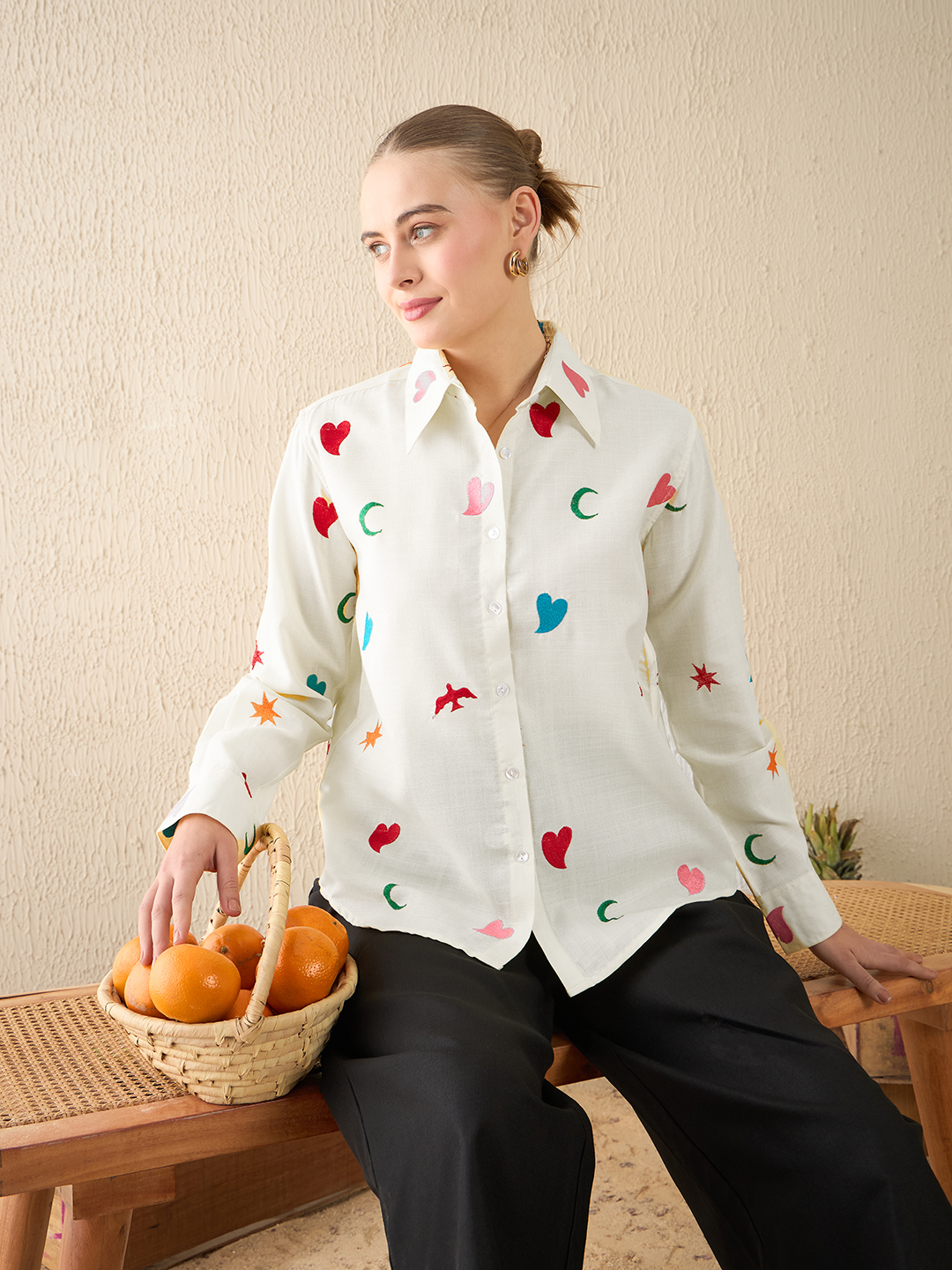 All Over Embroidered Cotton Shirt - Uptownie