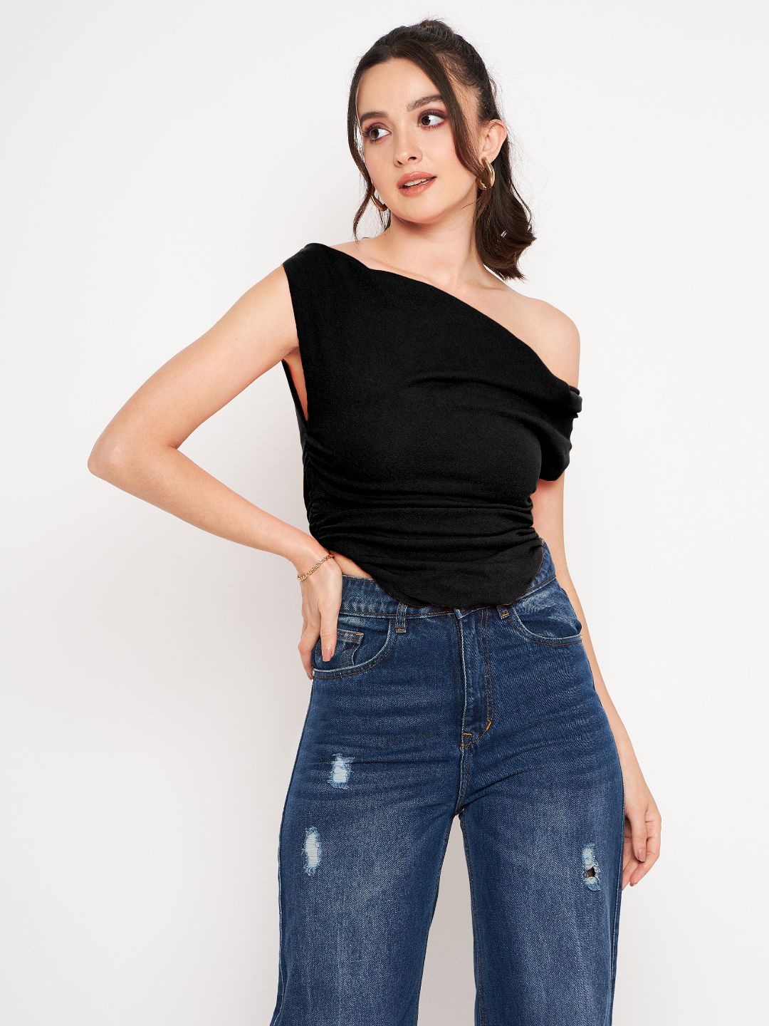 Cotton Stretchable Draped Crop Top - Uptownie
