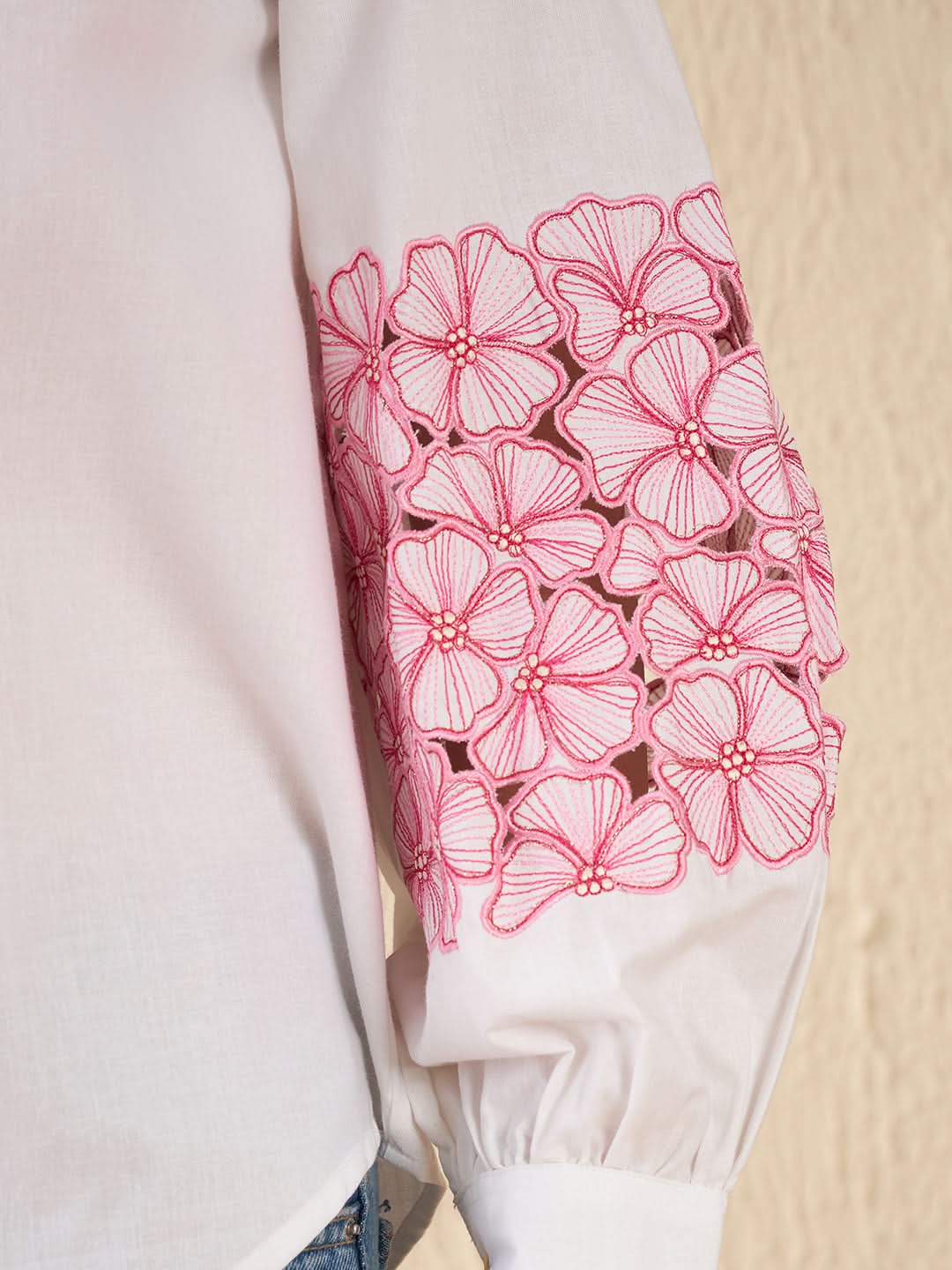 Cotton Embroidered Shirt With Balloon Sleeves - Uptownie
