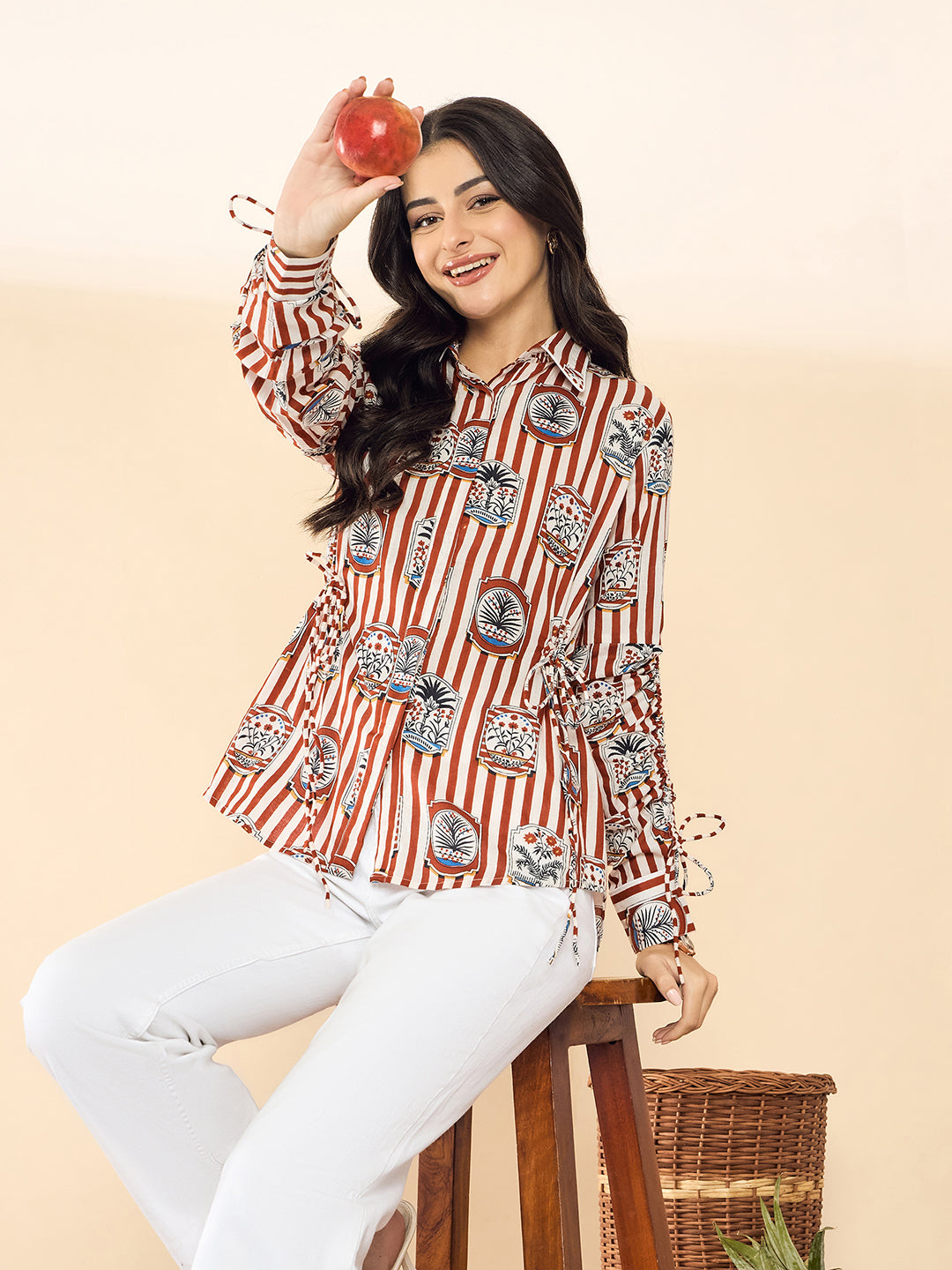 Cinch Waist Pure Cotton Tie-Up Shirt