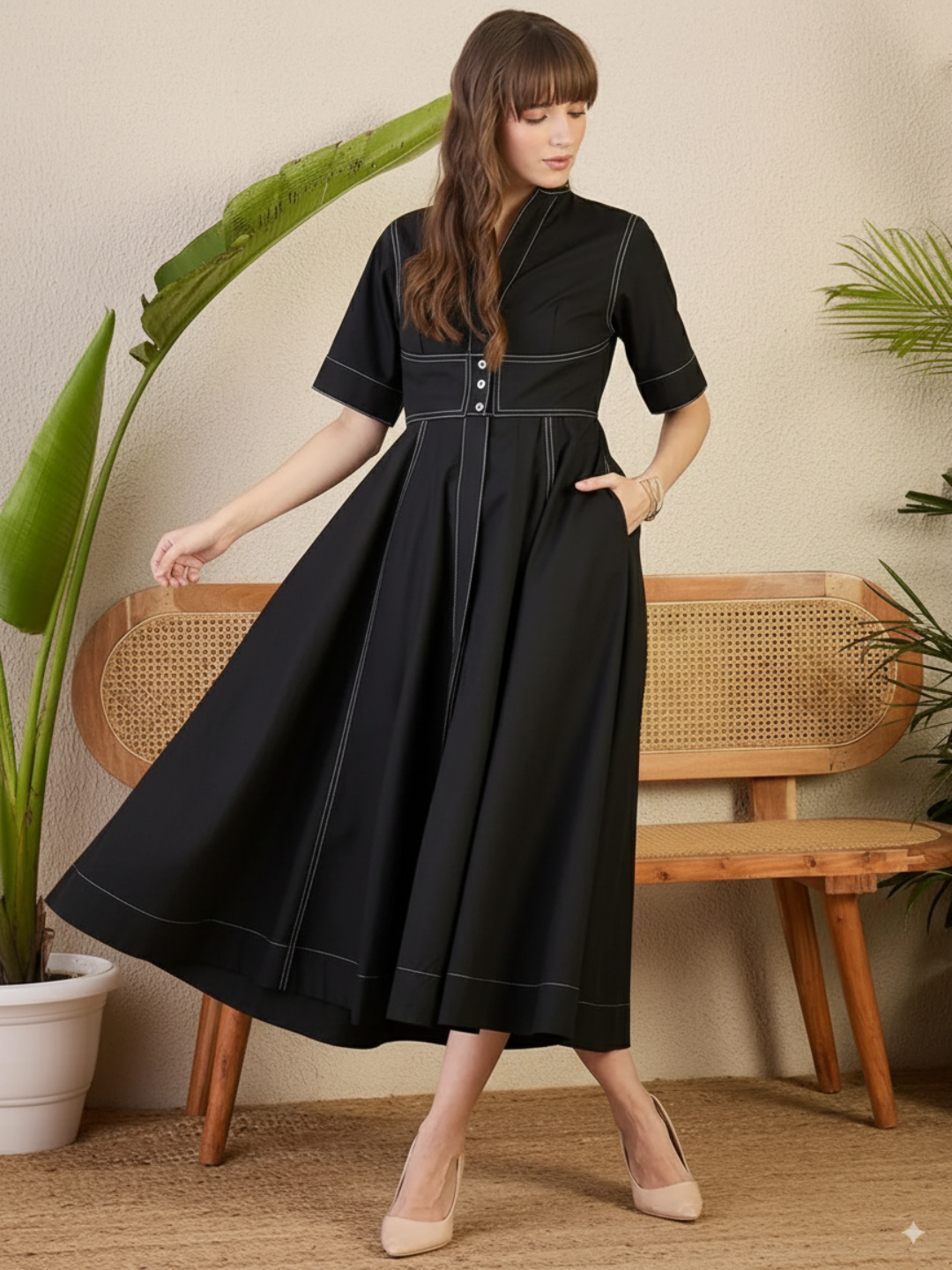 Corset Panelled Midi Dress - Uptownie