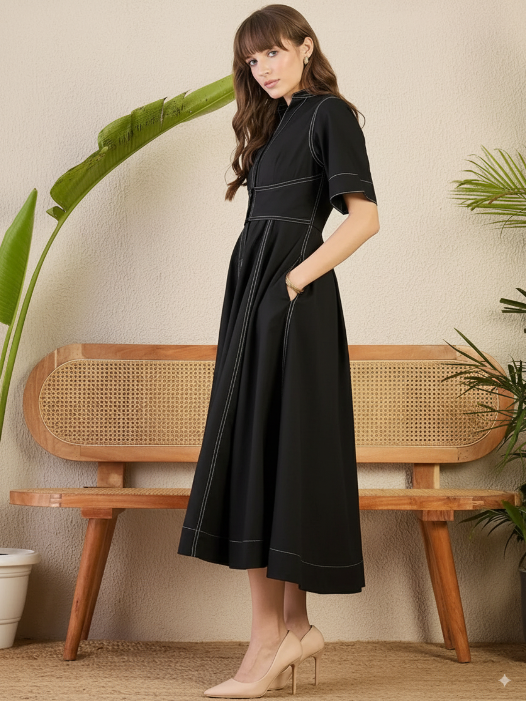 Corset Panelled Midi Dress