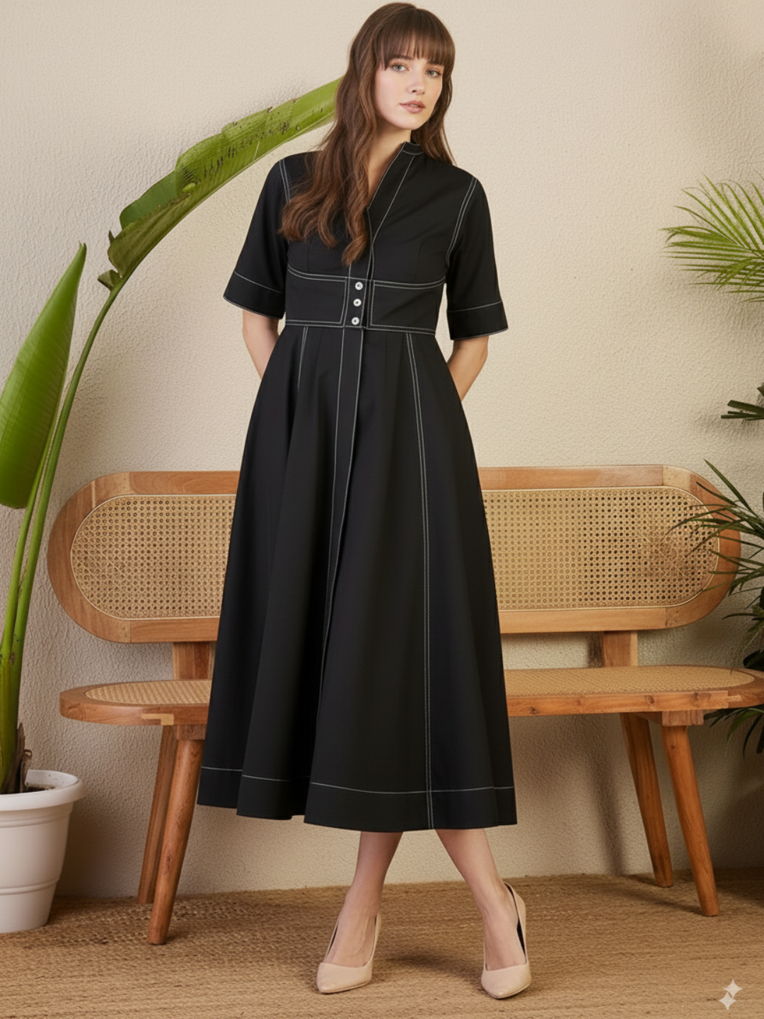 Corset Panelled Midi Dress