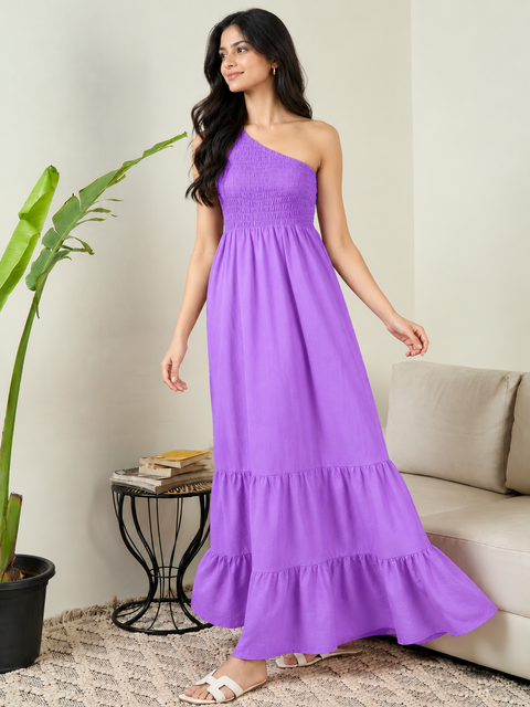 One Shoulder Smocked Maxi Dress