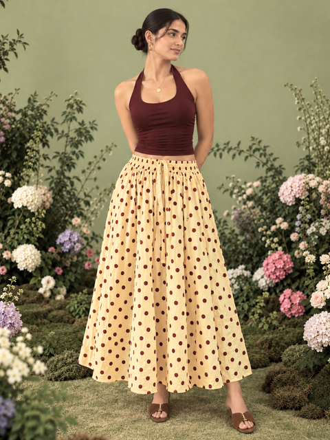 Pure Cotton Flared Maxi Skirt (with Lining)