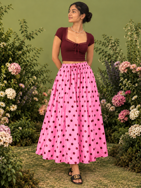 Pure Cotton Flared Maxi Skirt (with Lining)