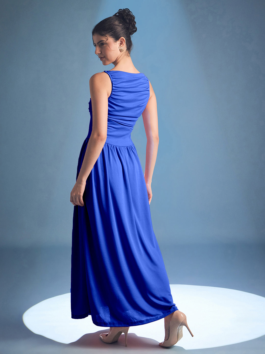 Stretchable Gathered Drop Waist Maxi Dress - Uptownie