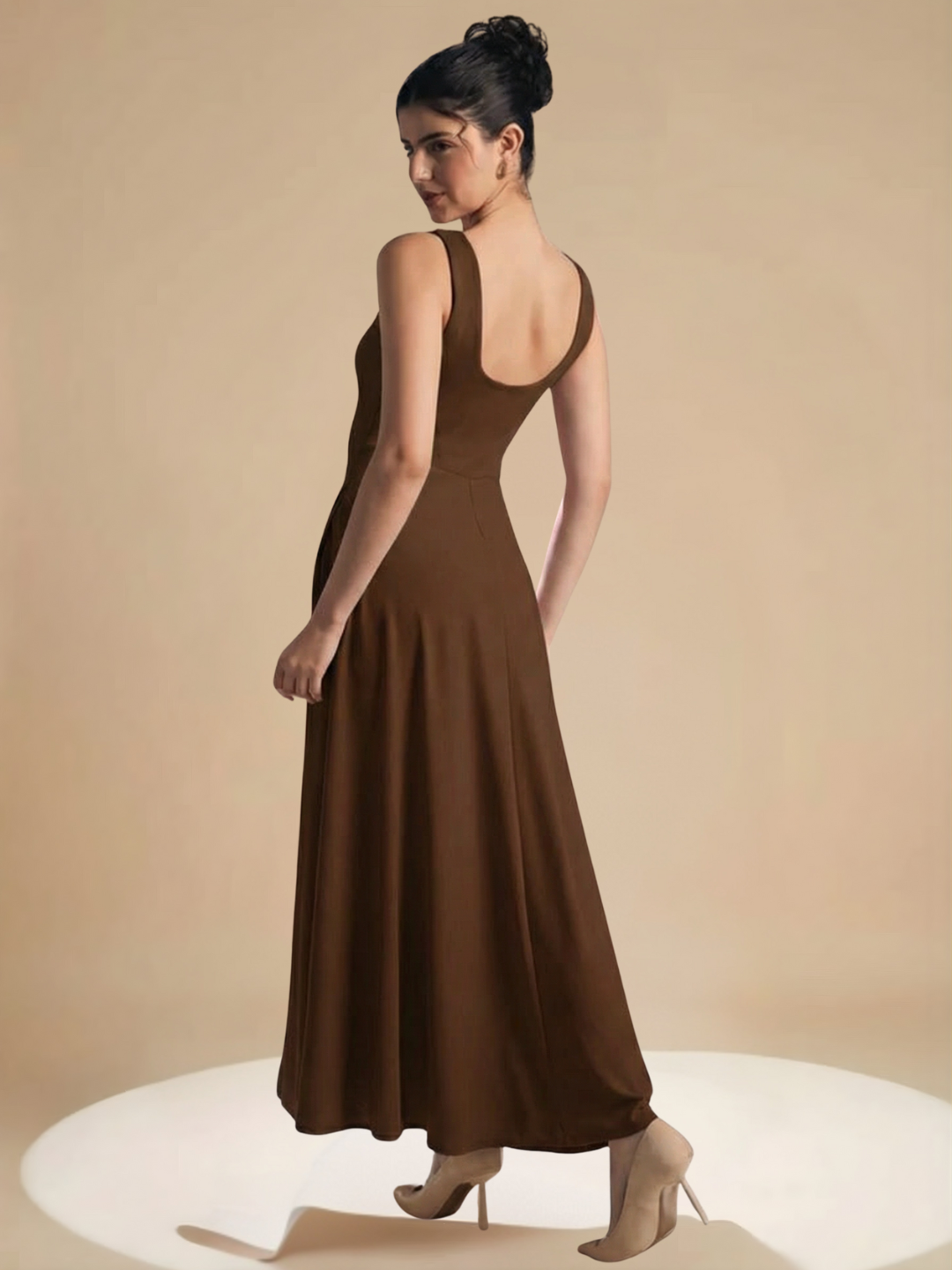 blue suit with brown dress Stretchable Corset Fit & Flare Midi Dress