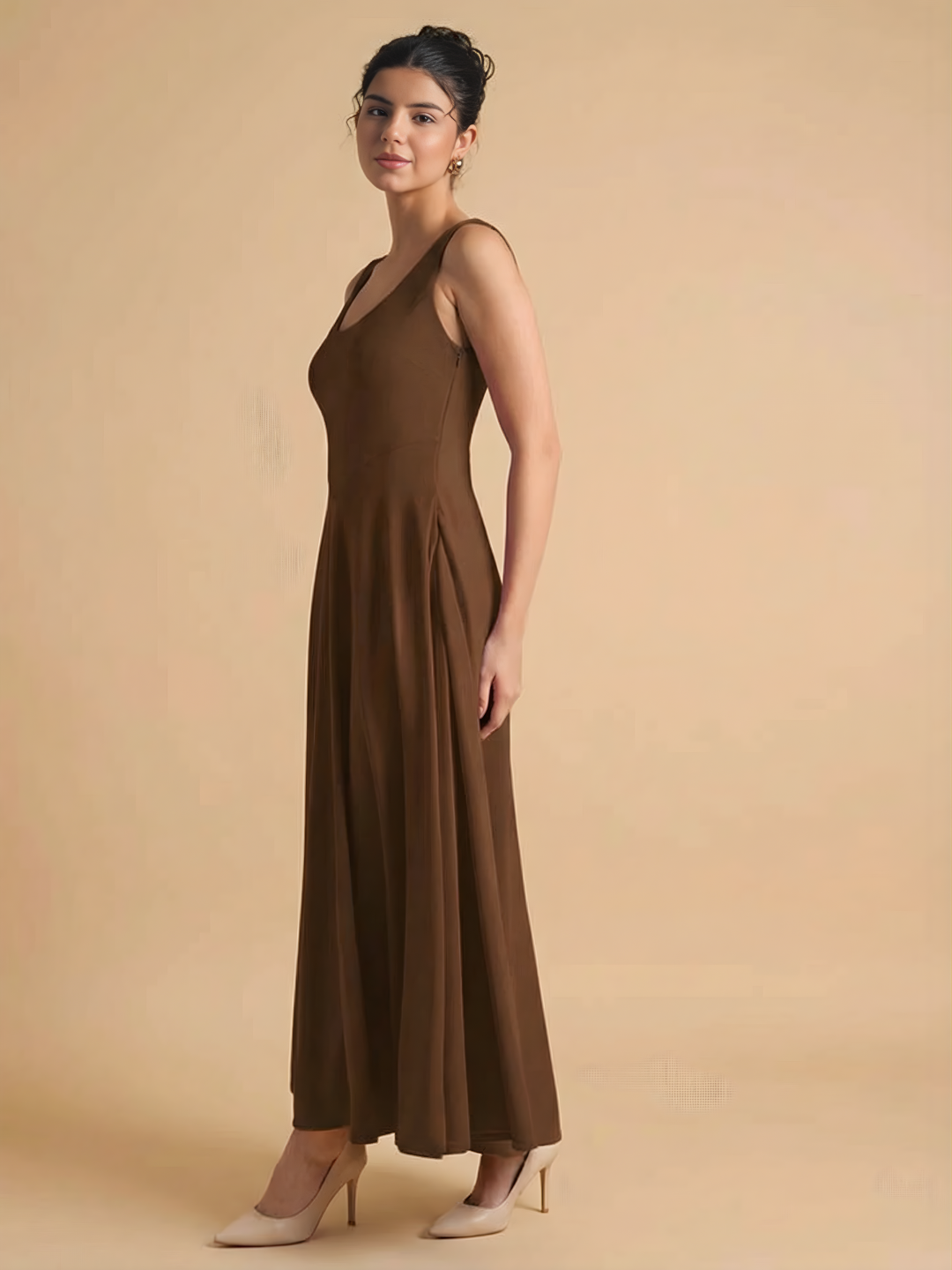 white christmas dresses Women's The Swan Fit and Flare Corset Waist Mesh Midi Dress XS/XS/S/M/L/XL/Customize Nude Mean Blvd Nude / Customize main image 1