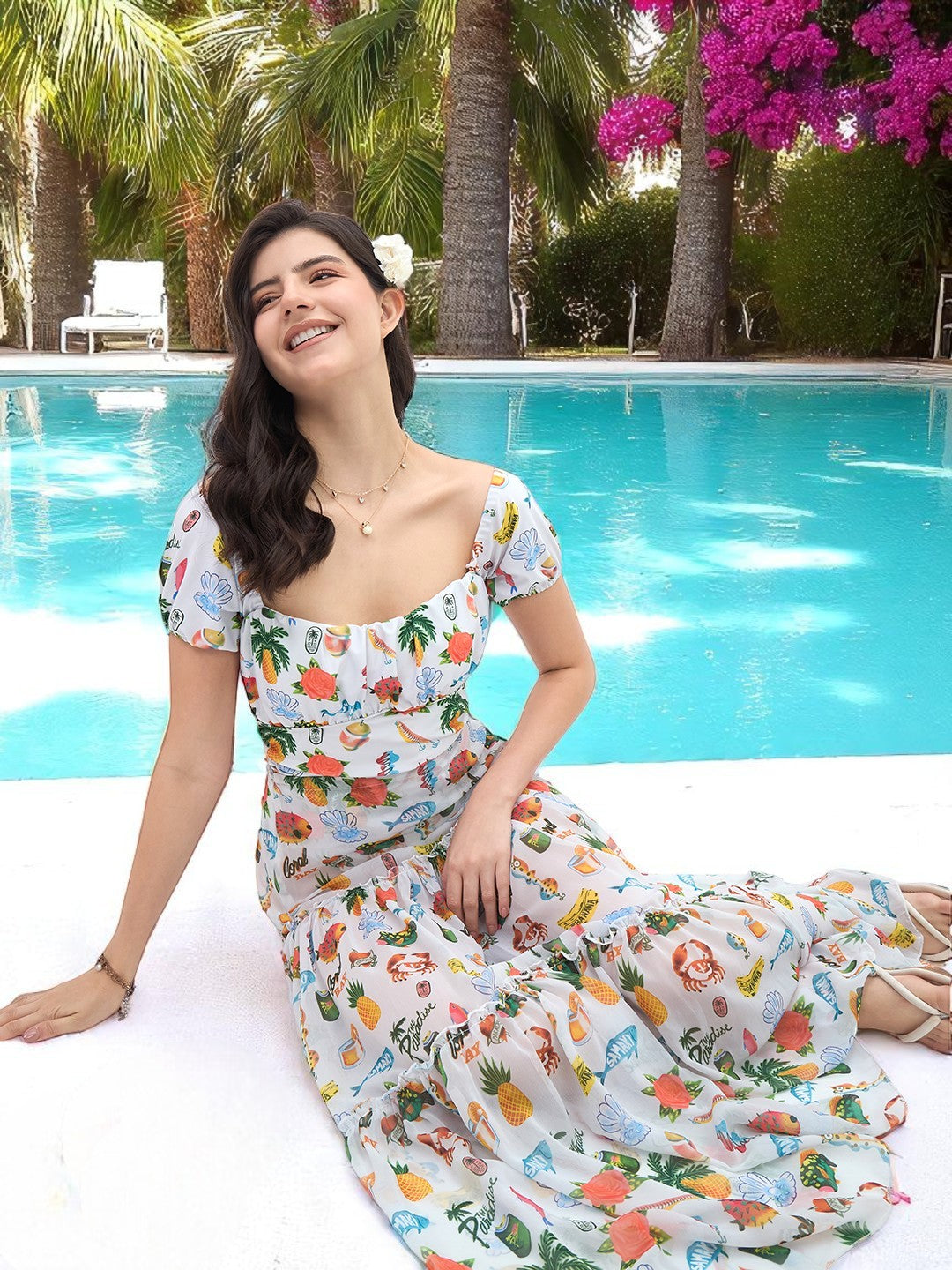 Puff Sleeved Swimsuit with Skirt - Uptownie