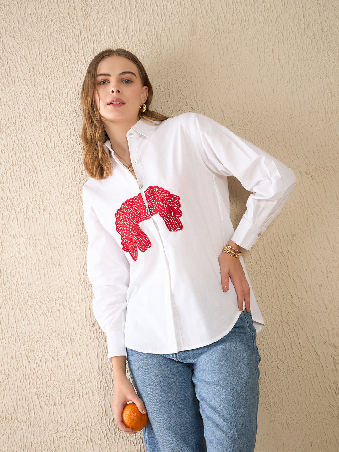 Embroidered Applique Cotton Shirt - Uptownie