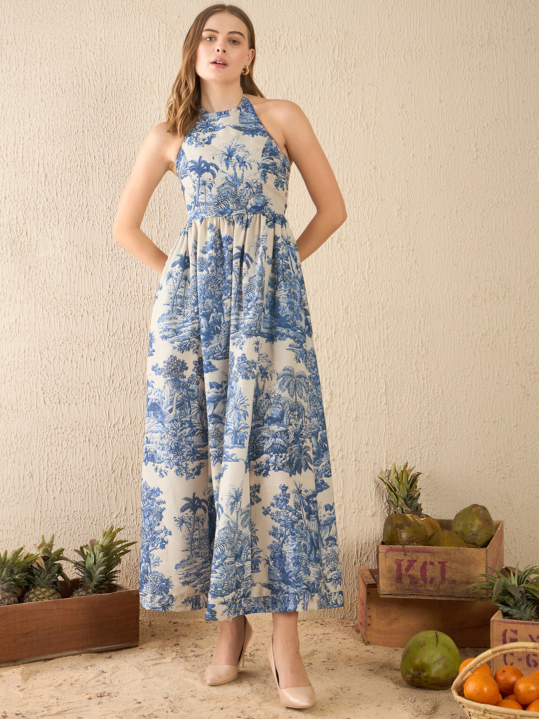 Halter Neck Cotton Maxi Dress - Uptownie