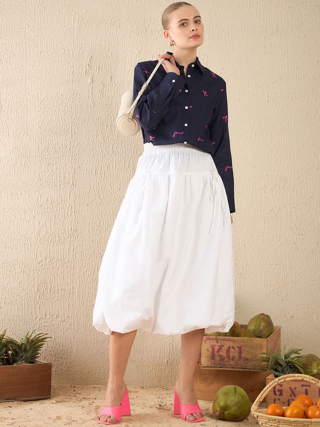 Bubble Cotton Midi Skirt - Uptownie