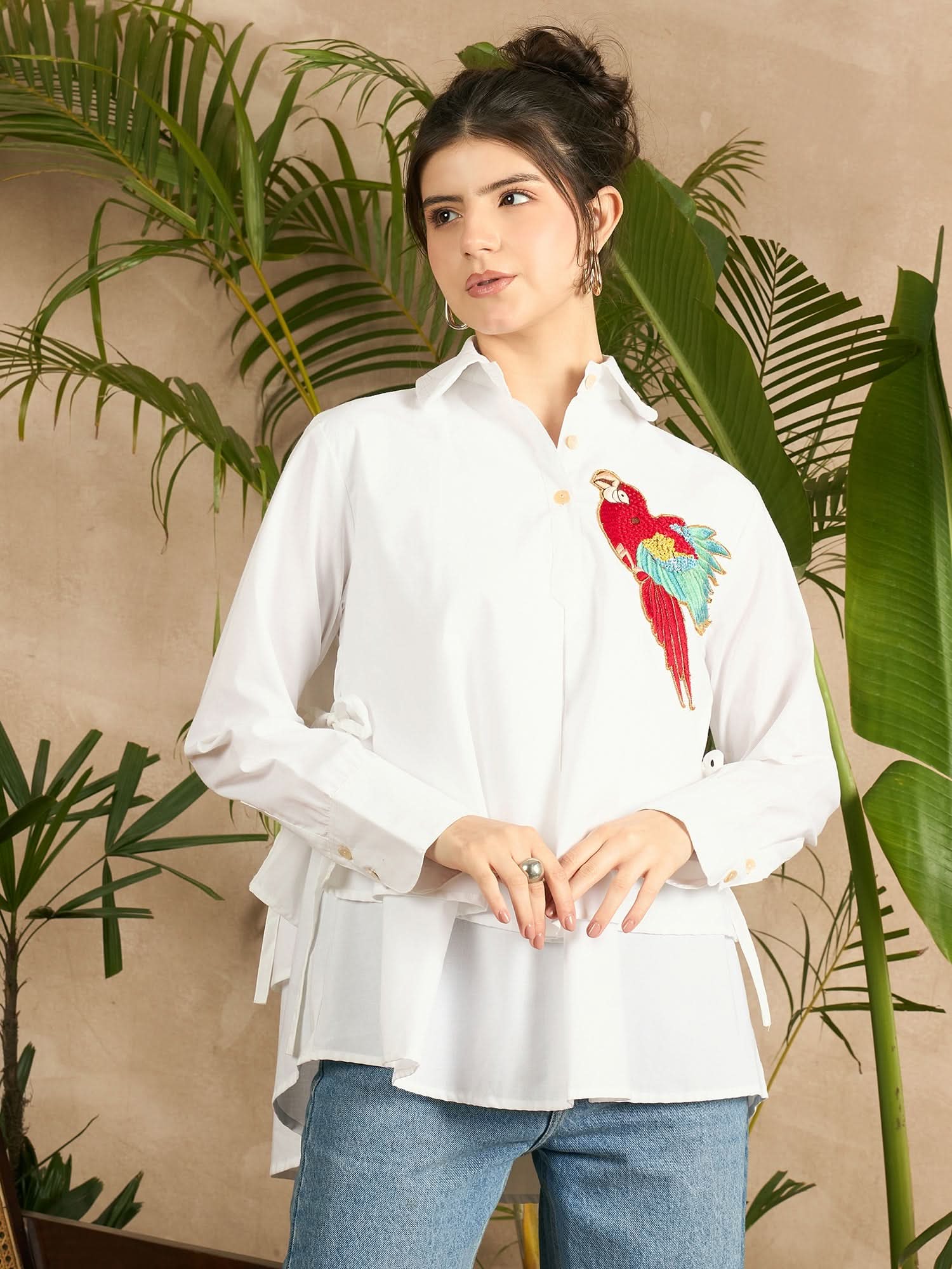 Double Layered Applique Cotton Shirt