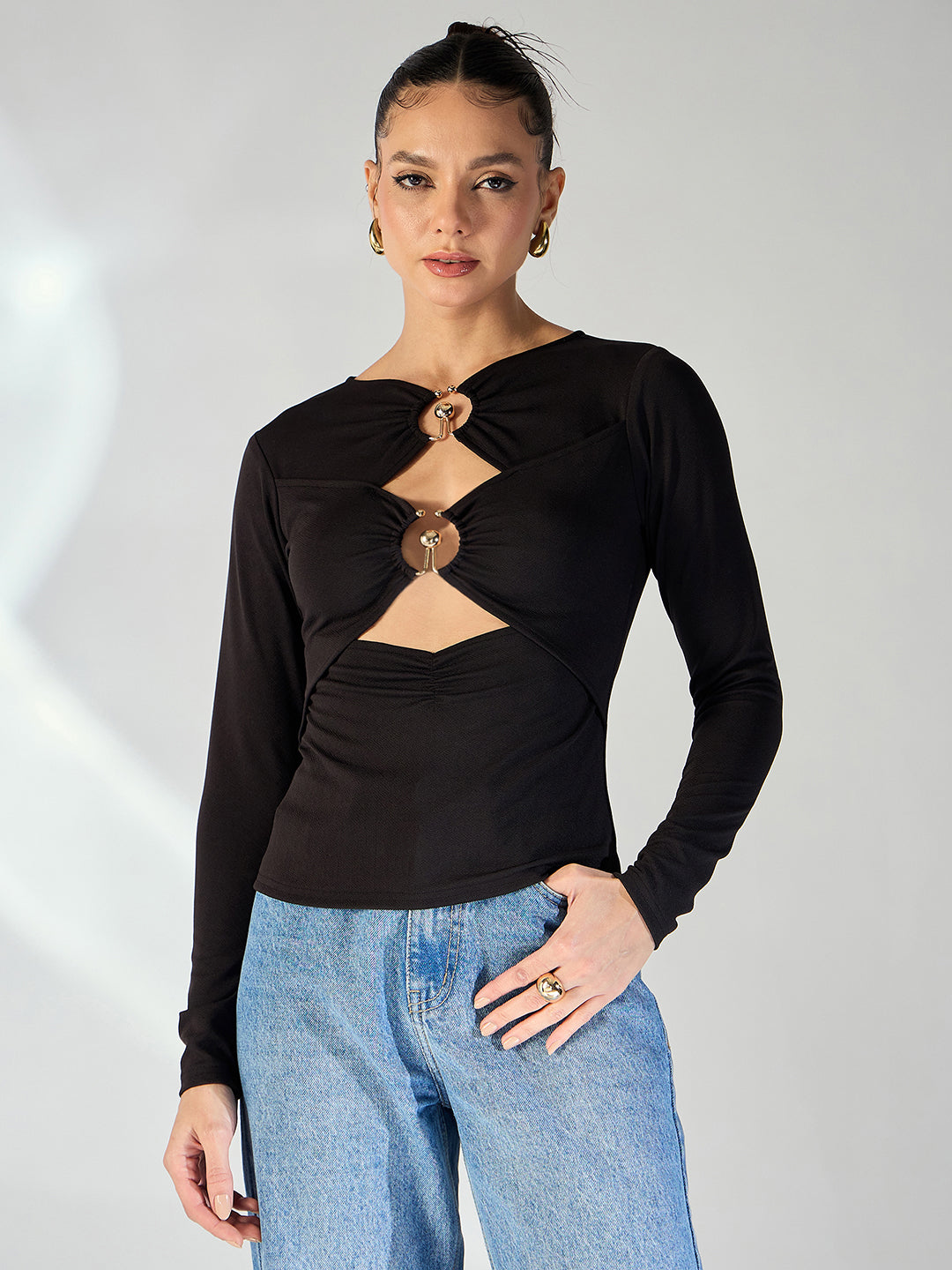 Black and Golden Toned Cut-Out Top - Uptownie