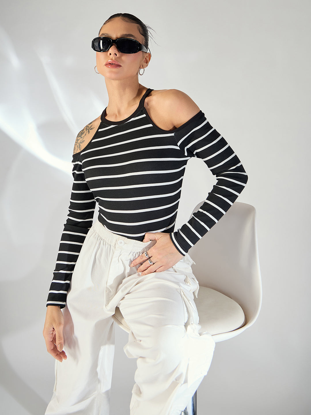 Shoulder Cutout Ribbed Top - Uptownie