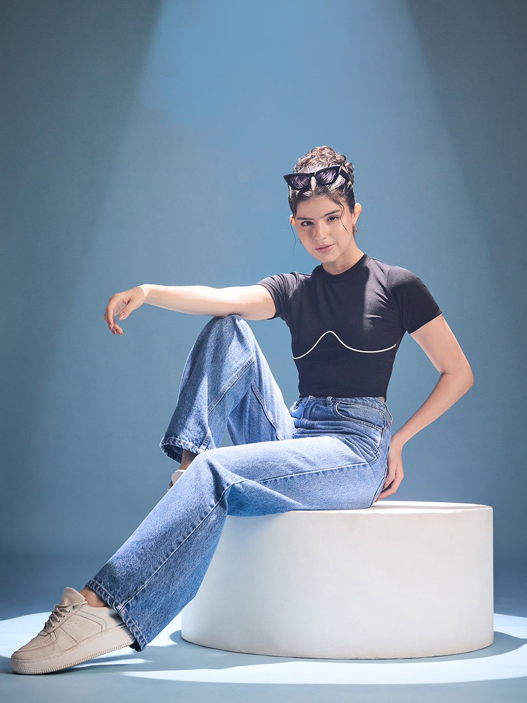 Contrast Piping Rib-knit Top - Uptownie