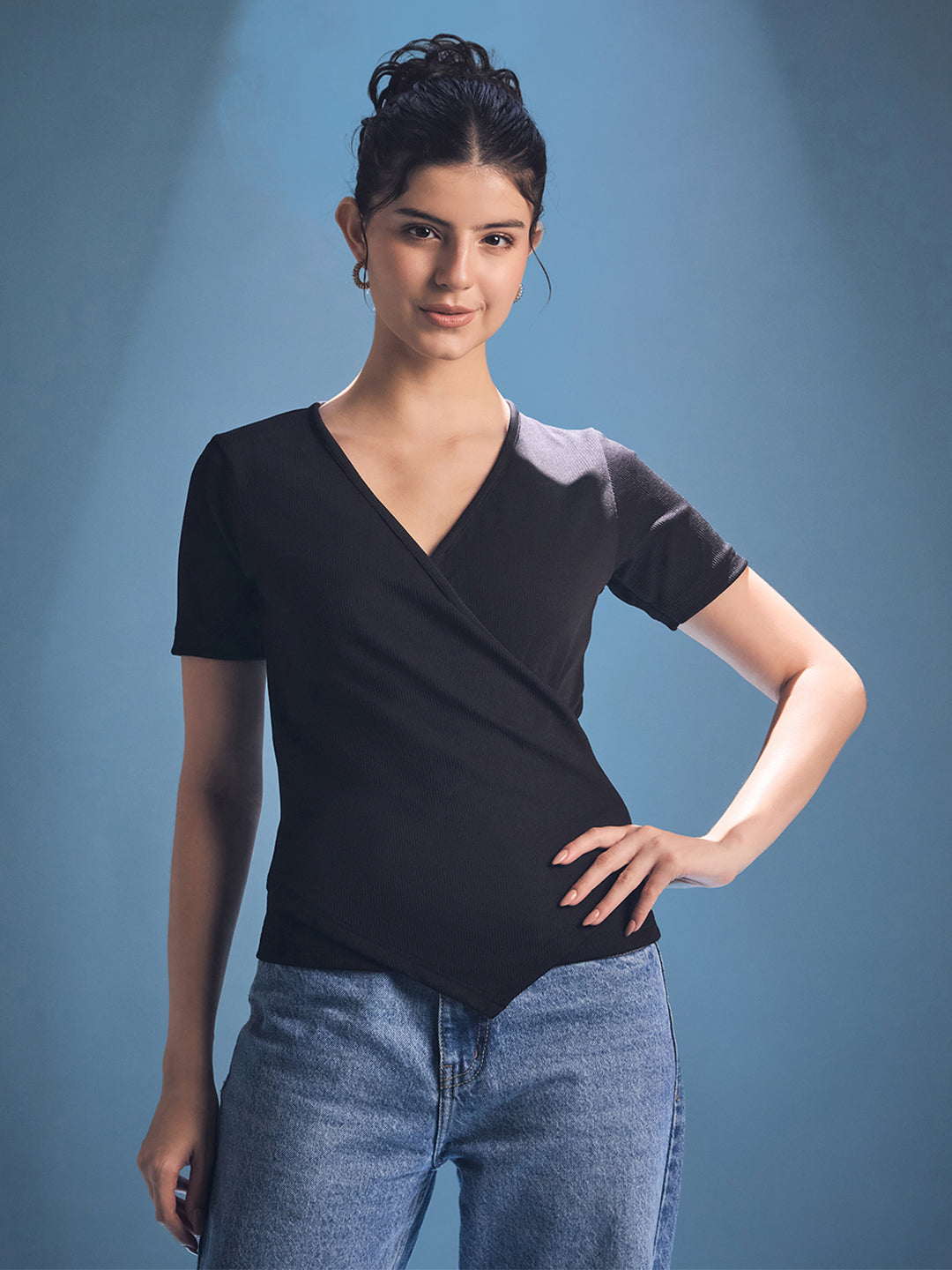 Wrap Style Ribbed Top - Uptownie