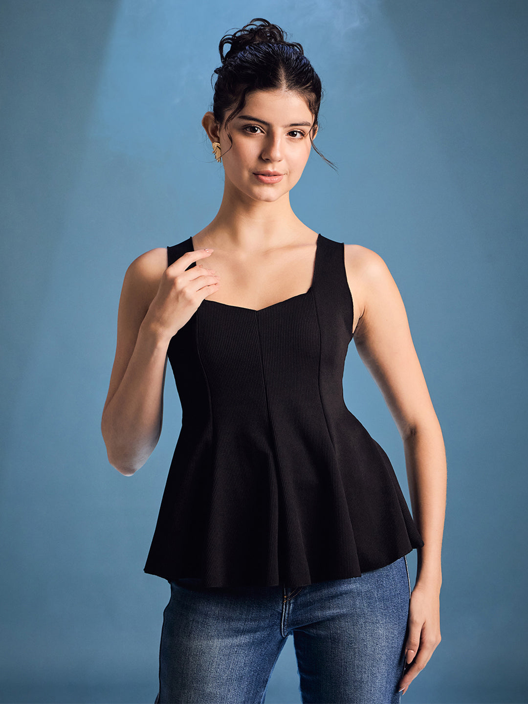 Stretchable Ribbed Peplum Top