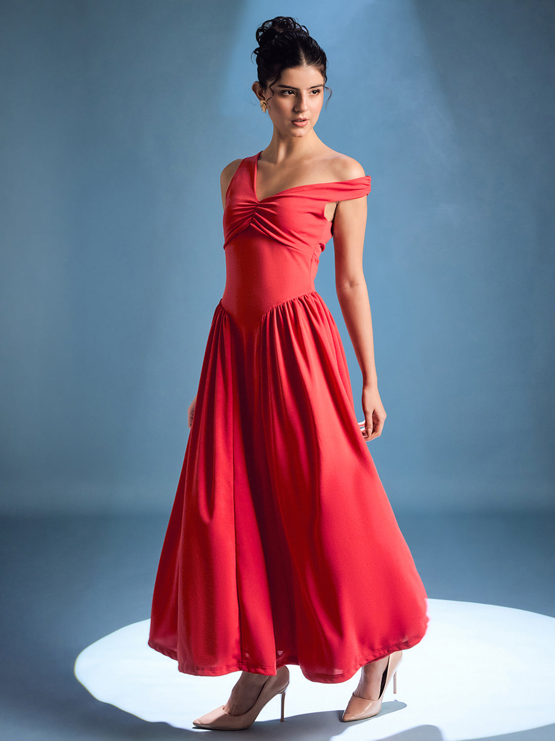 Stretchable One Shoulder Drop Waist Maxi Dress - Uptownie