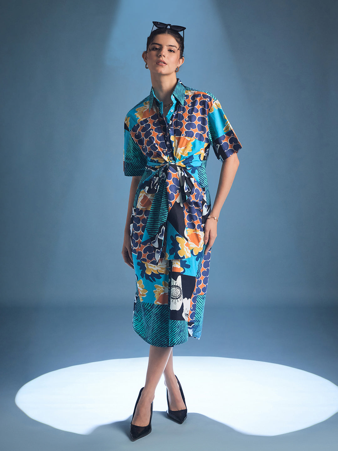 Knotted Shirt Midi Dress - Uptownie