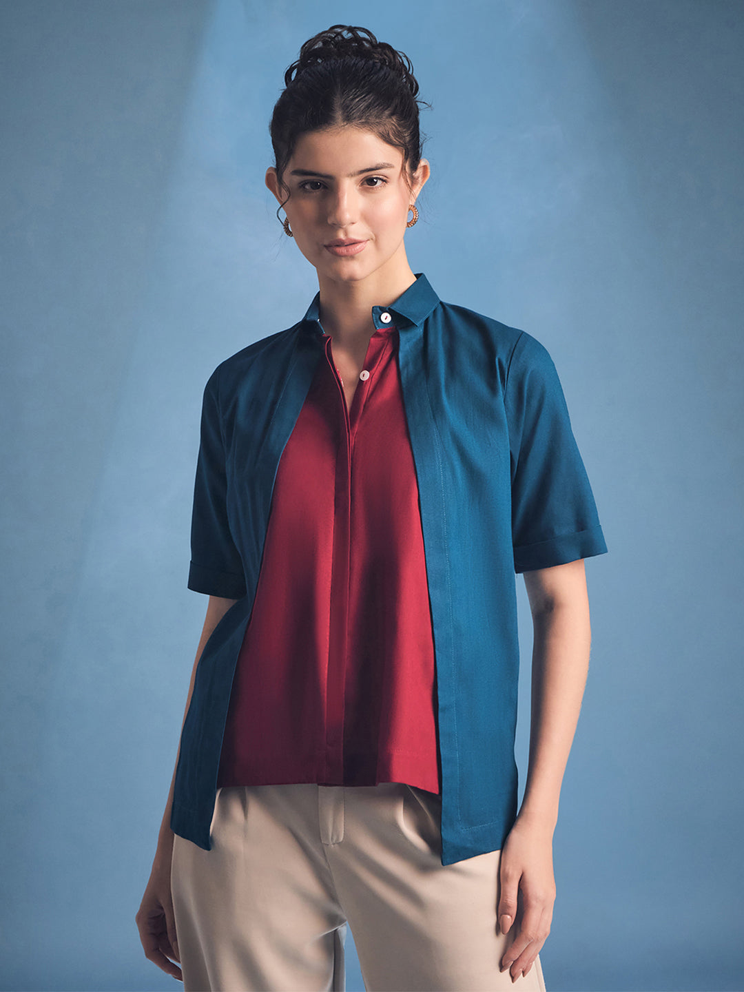 Double Layered Colorblocked Cotton Shirt - Uptownie