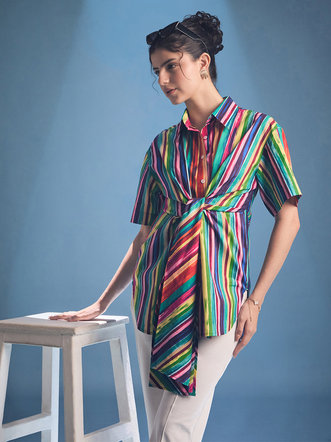 Front Tie-Up Cotton Shirt - Uptownie