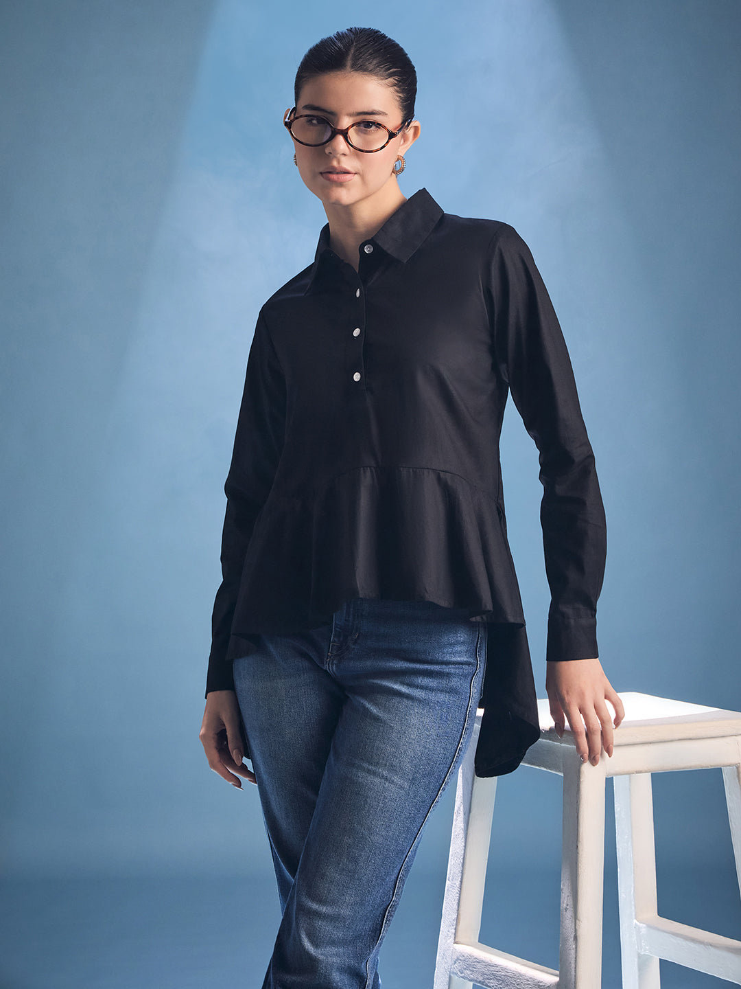 Cotton Peplum Shirt - Uptownie