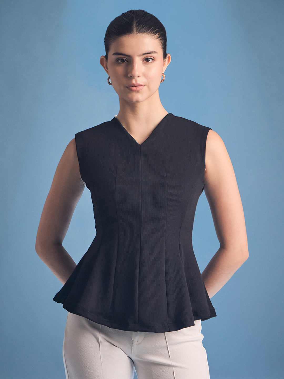 Stretchable Panelled Peplum Top - Uptownie
