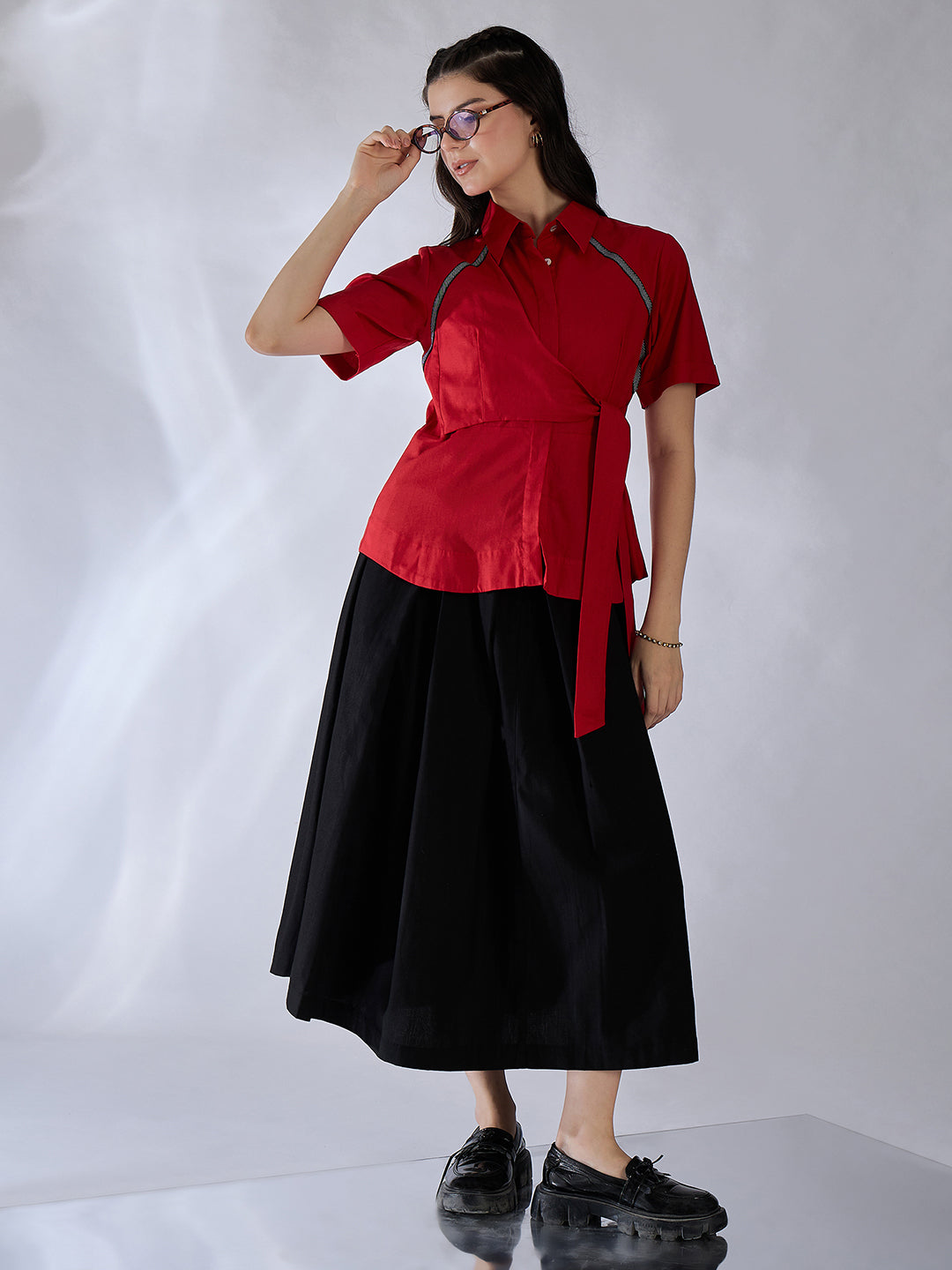 Cotton Waist Tie-Up Shirt - Uptownie