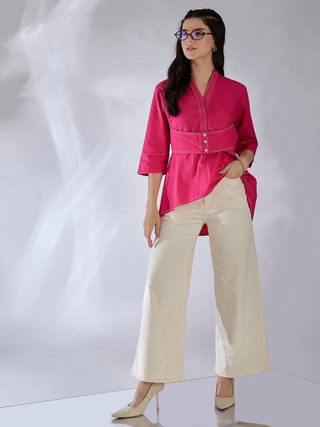 Corset Panelled Cotton Shirt - Uptownie