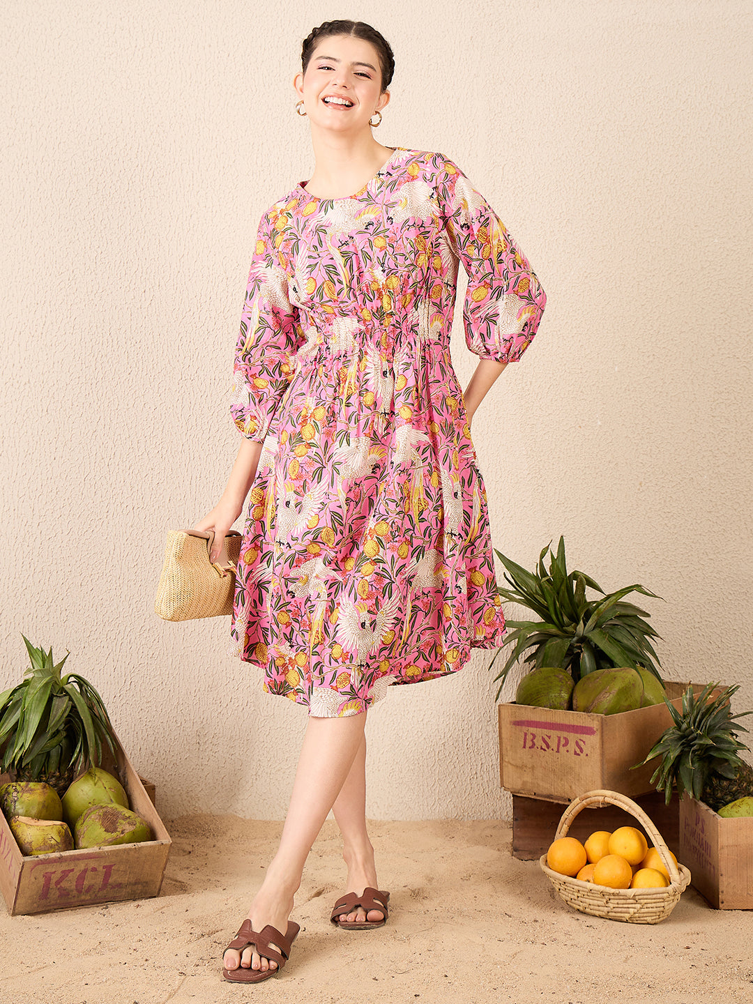 Cotton Midi Dress With Pin Tucks - Uptownie