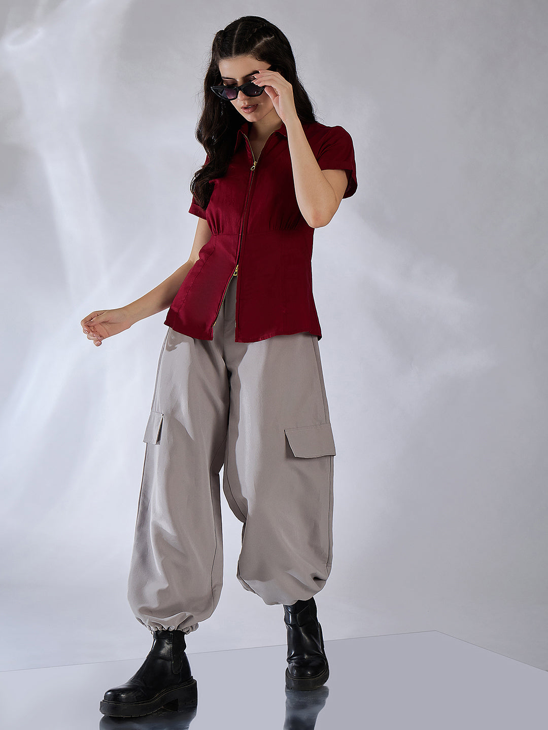 Zip-Through Fitted Cotton Top - Uptownie