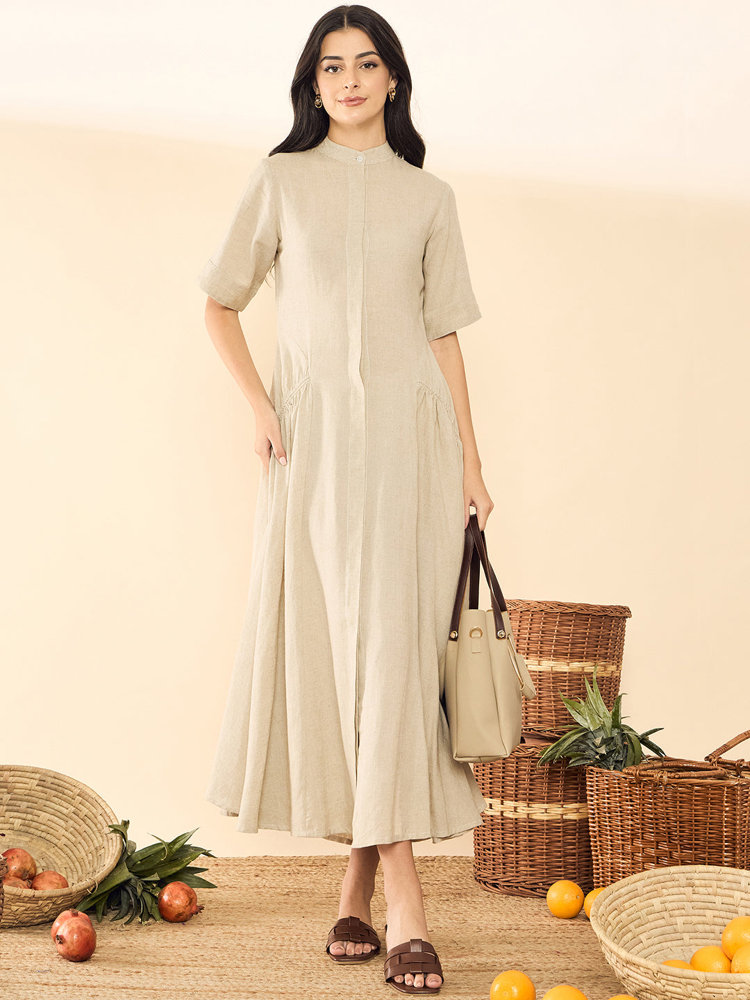 Pure Cotton Shirt Dress With Gathered Detailing - Uptownie