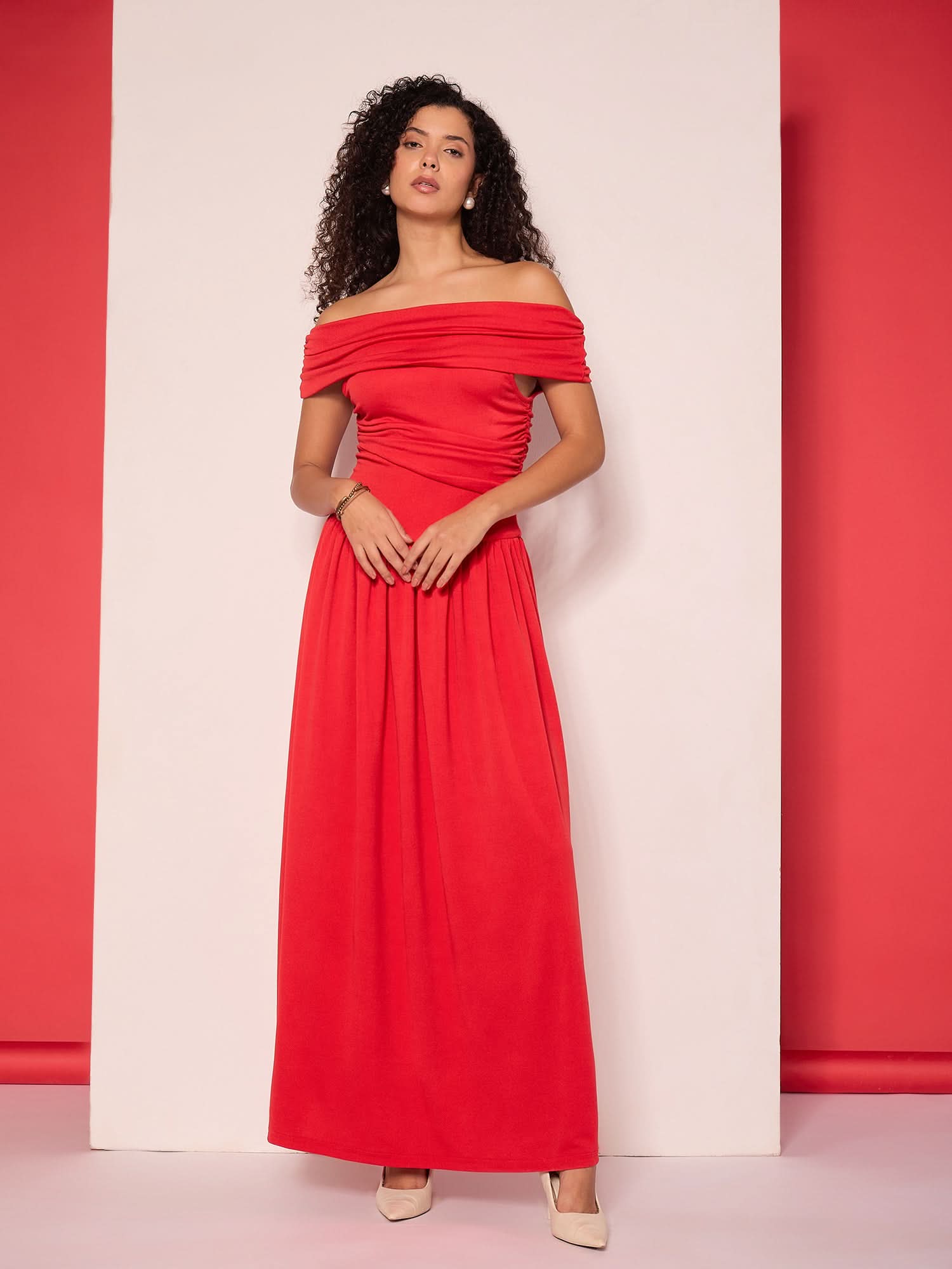 Off Shoulder Drop Waist Maxi Dress - Uptownie