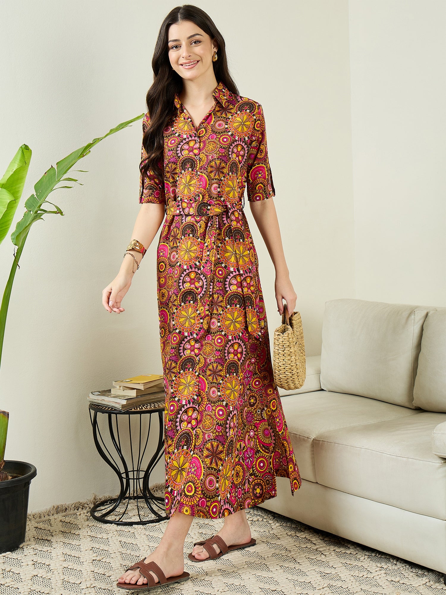 Collar Buttoned Down Shirt Midi Dress