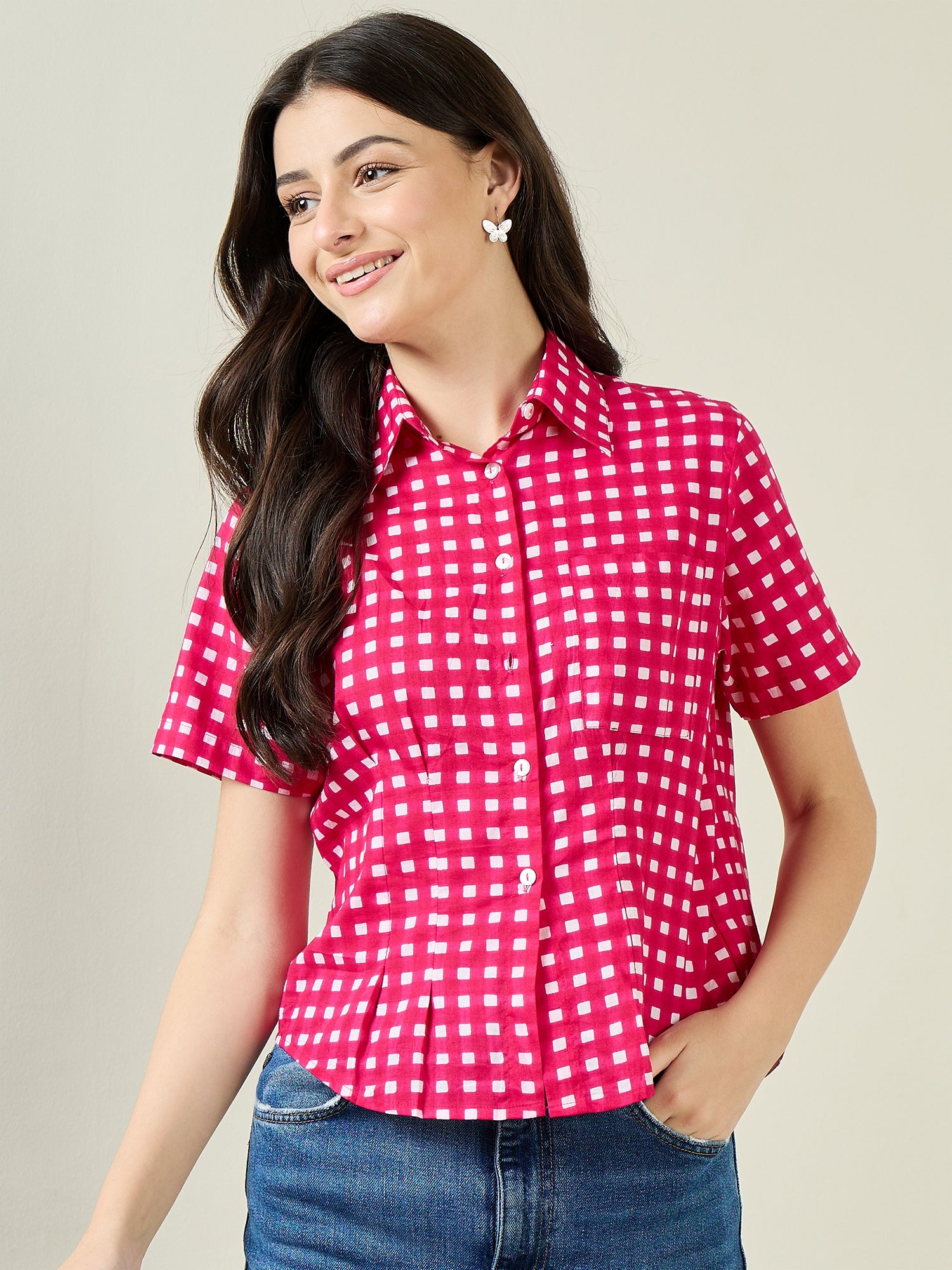 Cotton Half Sleeve Fitted Shirt - Uptownie