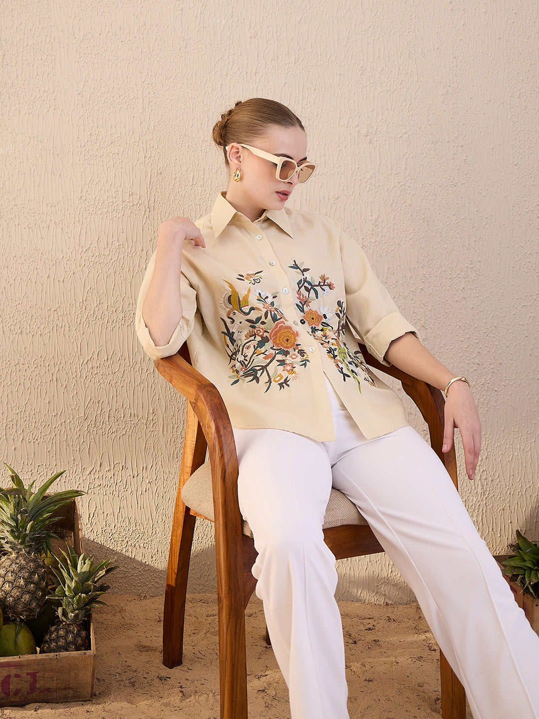 Embroidered Cotton Shirt - Uptownie