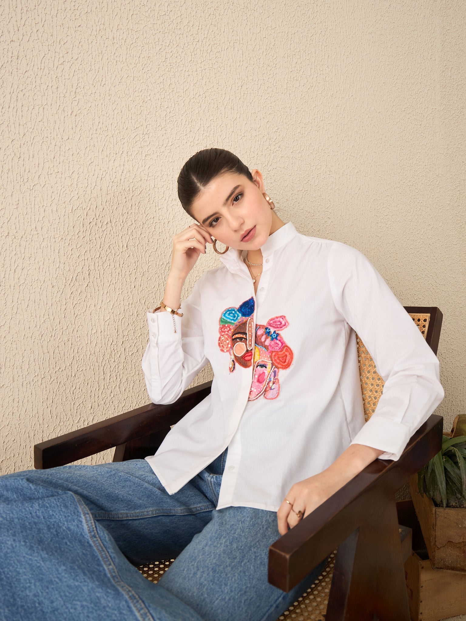 Face Applique Cotton Shirt - Uptownie