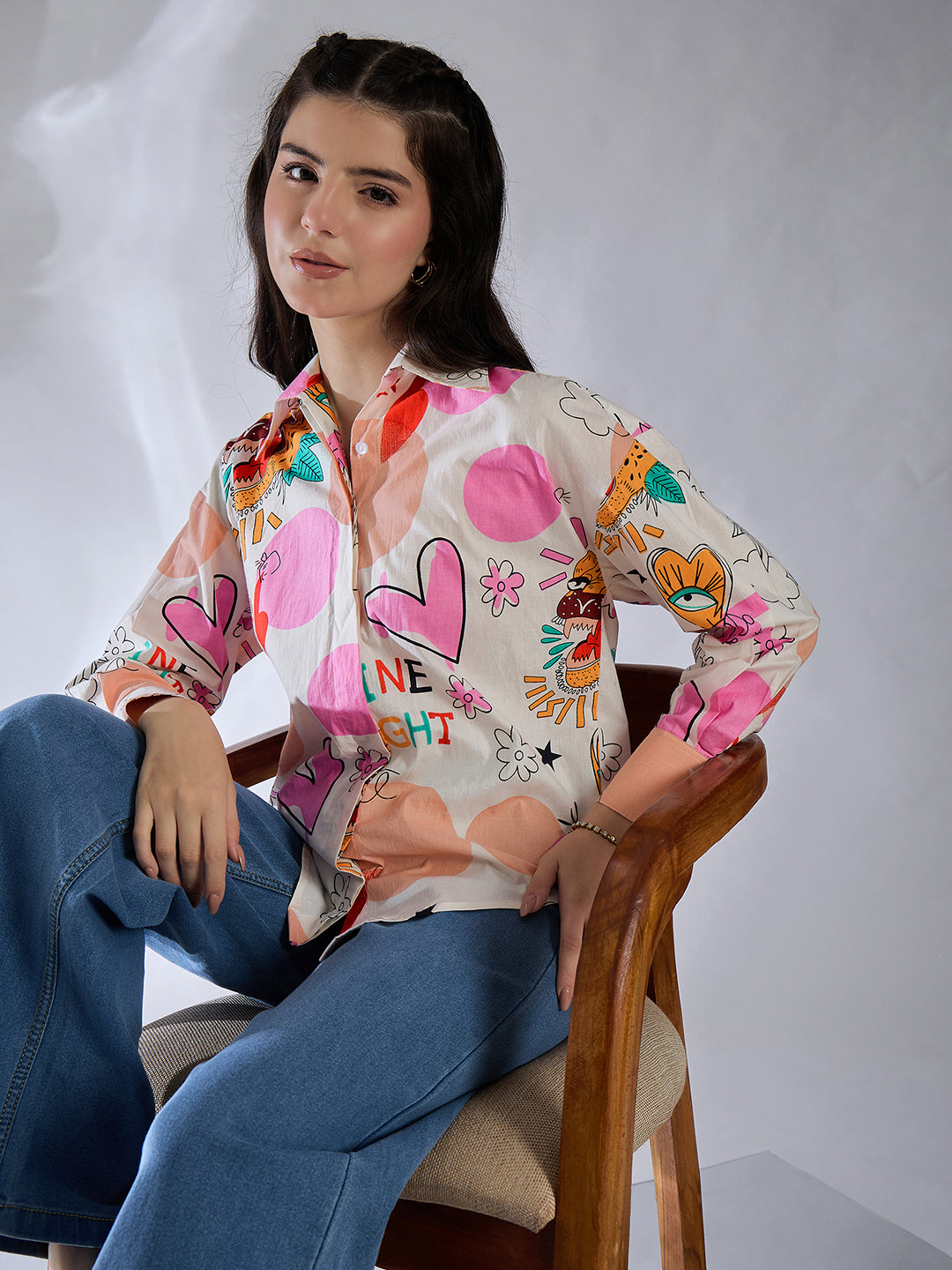 Printed Asymmetrical Cotton Shirt