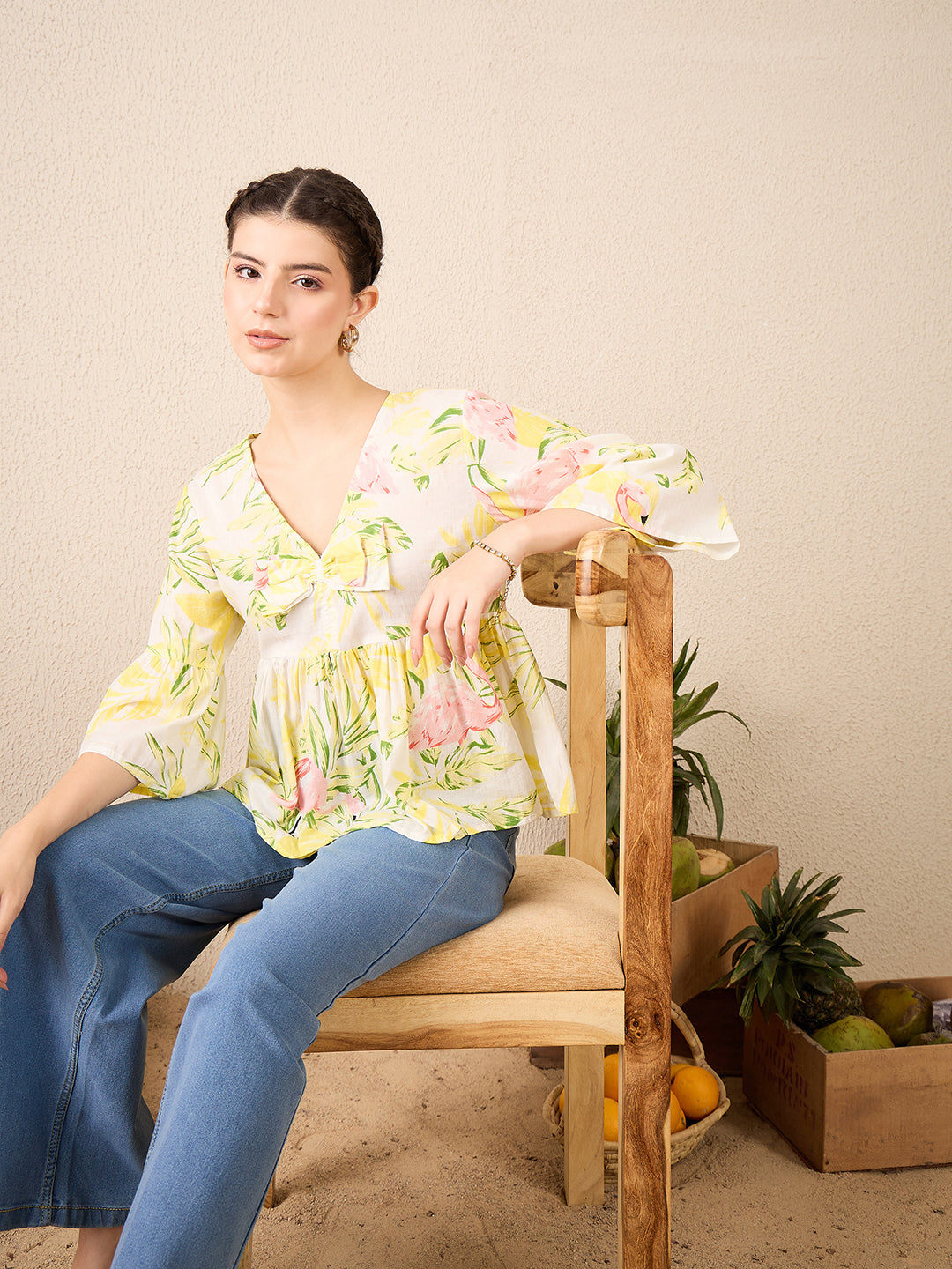 Bell Sleeve Cotton Peplum Top - Uptownie