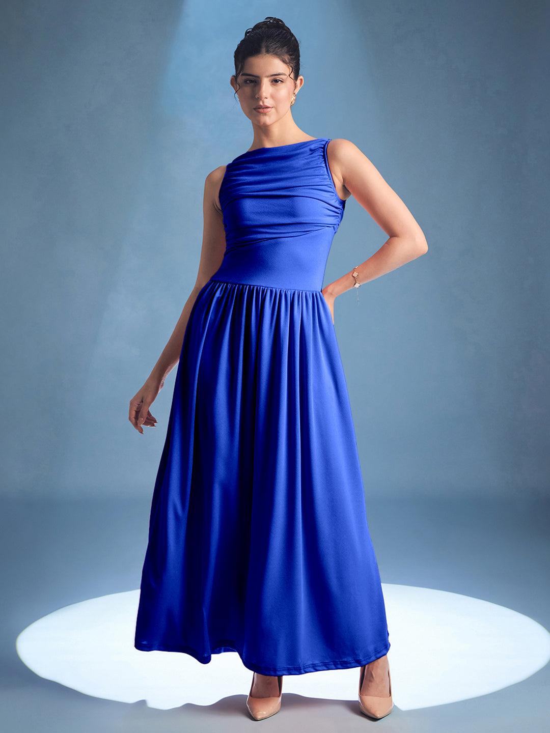 Stretchable Gathered Drop Waist Maxi Dress Stretchable Gathered Drop Waist Maxi Dress