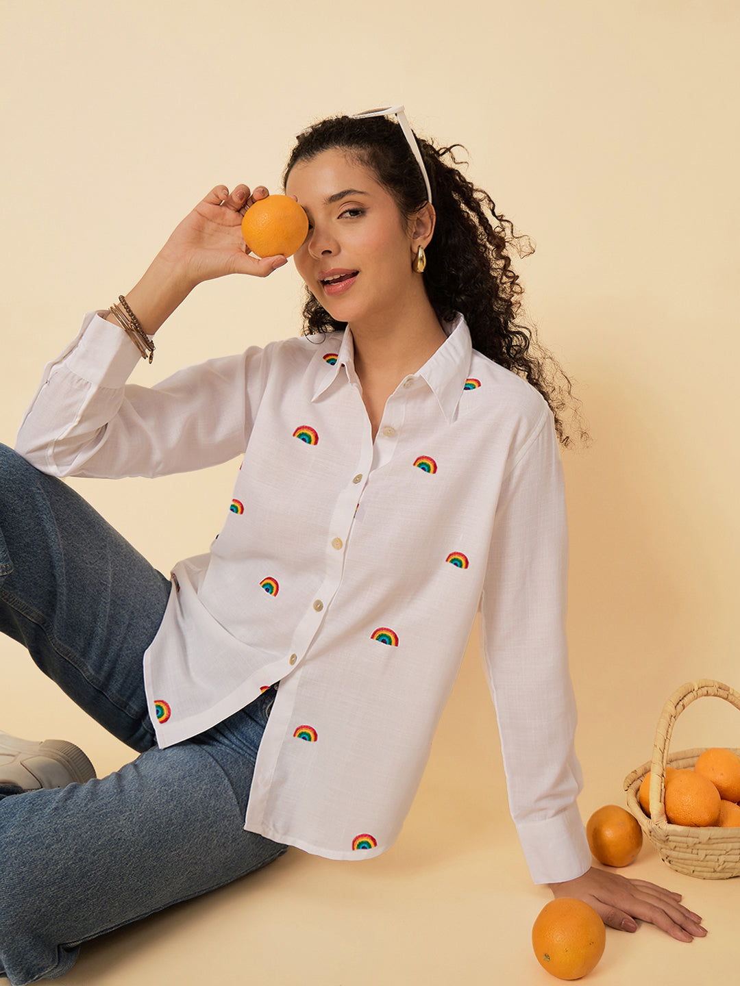 All Over Embroidered Linen Shirt - Uptownie