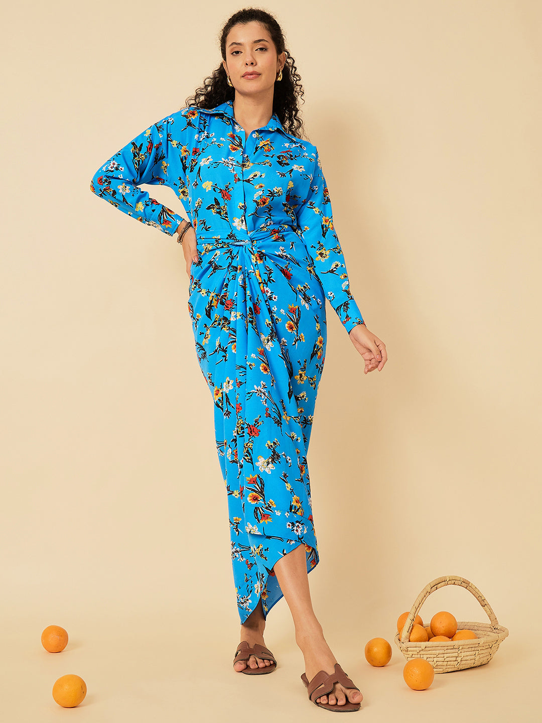 Printed Shirt with Front Twist Skirt Co-ord Set - Uptownie