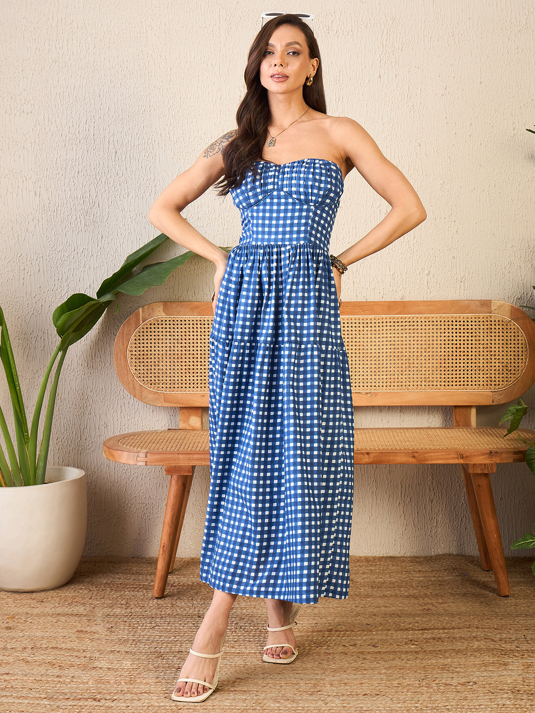 Corset Style Cotton Poplin Midi Dress - Uptownie