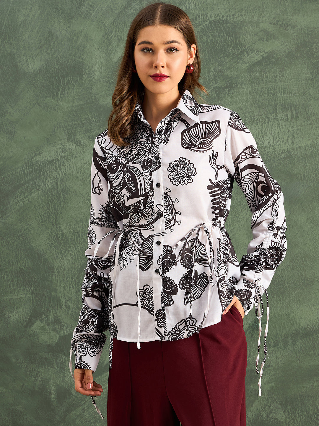 Cinch Waist Pure Cotton Tie-Up Shirt